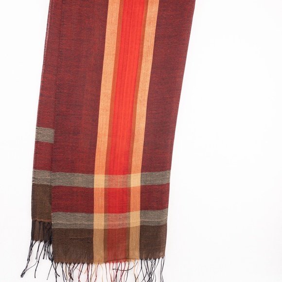 Plaid Rectangular Scarf 26" x 70"  Red, Yellow, Maroon & Gray - Picture 7 of 9